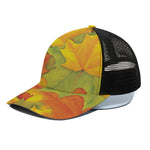 Fall Autumn Maple Leaves Print Black Mesh Trucker Cap