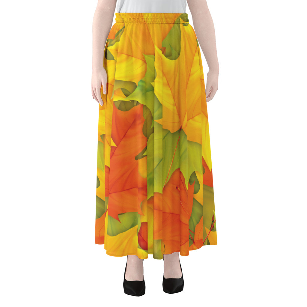 Fall Autumn Maple Leaves Print Chiffon Maxi Skirt