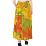 Fall Autumn Maple Leaves Print Chiffon Maxi Skirt