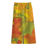 Fall Autumn Maple Leaves Print Cotton Front Slit Maxi Skirt