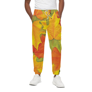 Fall Autumn Maple Leaves Print Cotton Pants