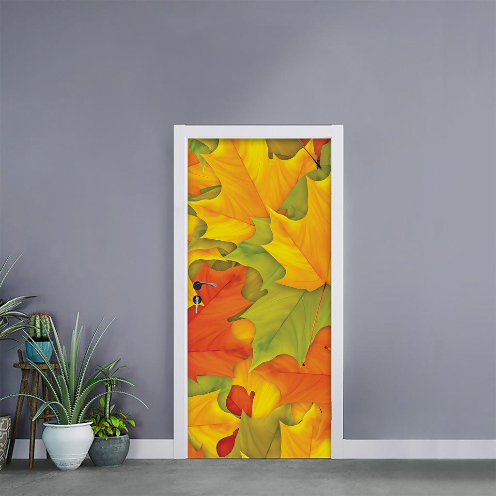 Fall Autumn Maple Leaves Print Door Sticker