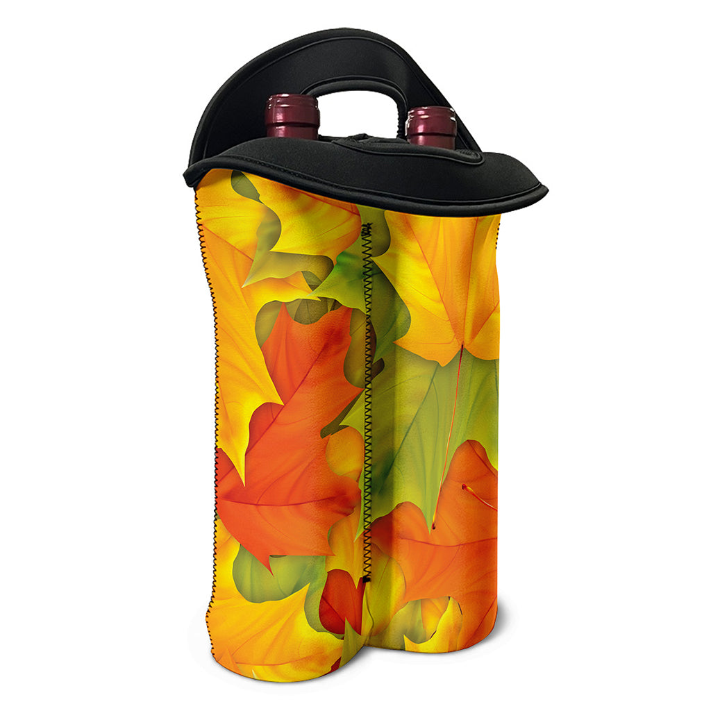 Fall Autumn Maple Leaves Print Double Neoprene Wine Tote