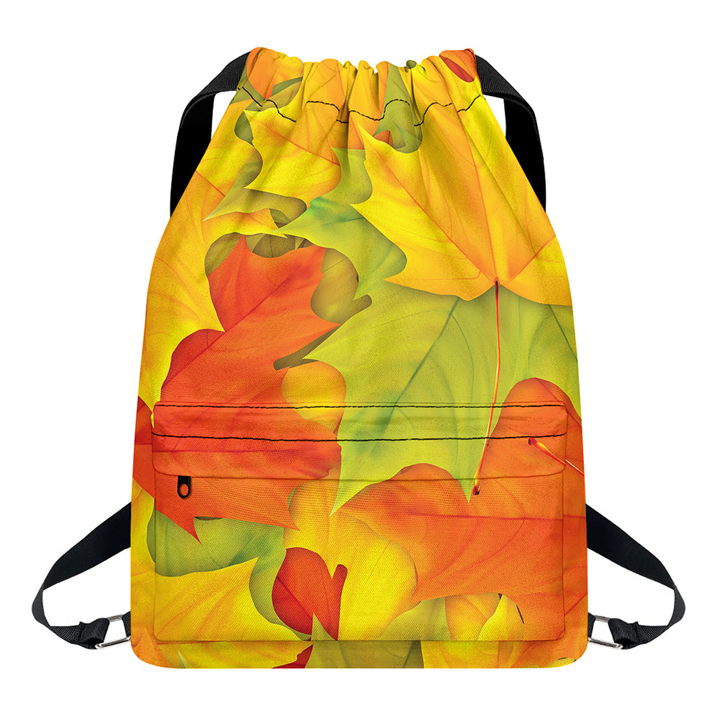 Fall Autumn Maple Leaves Print Drawstring Backpack
