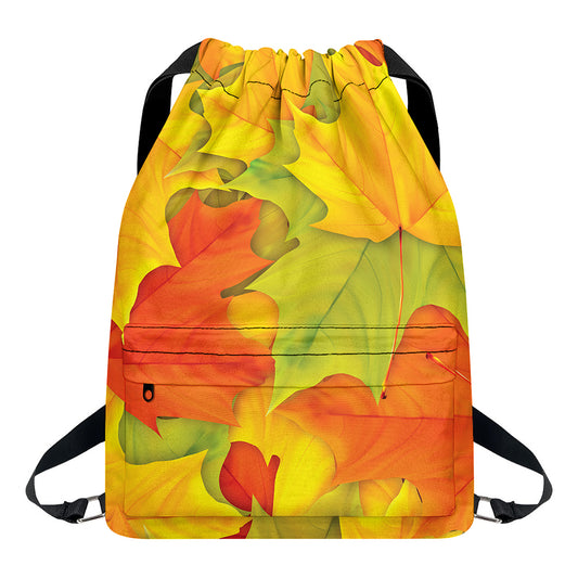 Fall Autumn Maple Leaves Print Drawstring Backpack