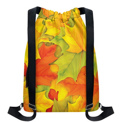 Fall Autumn Maple Leaves Print Drawstring Backpack