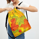 Fall Autumn Maple Leaves Print Drawstring Backpack