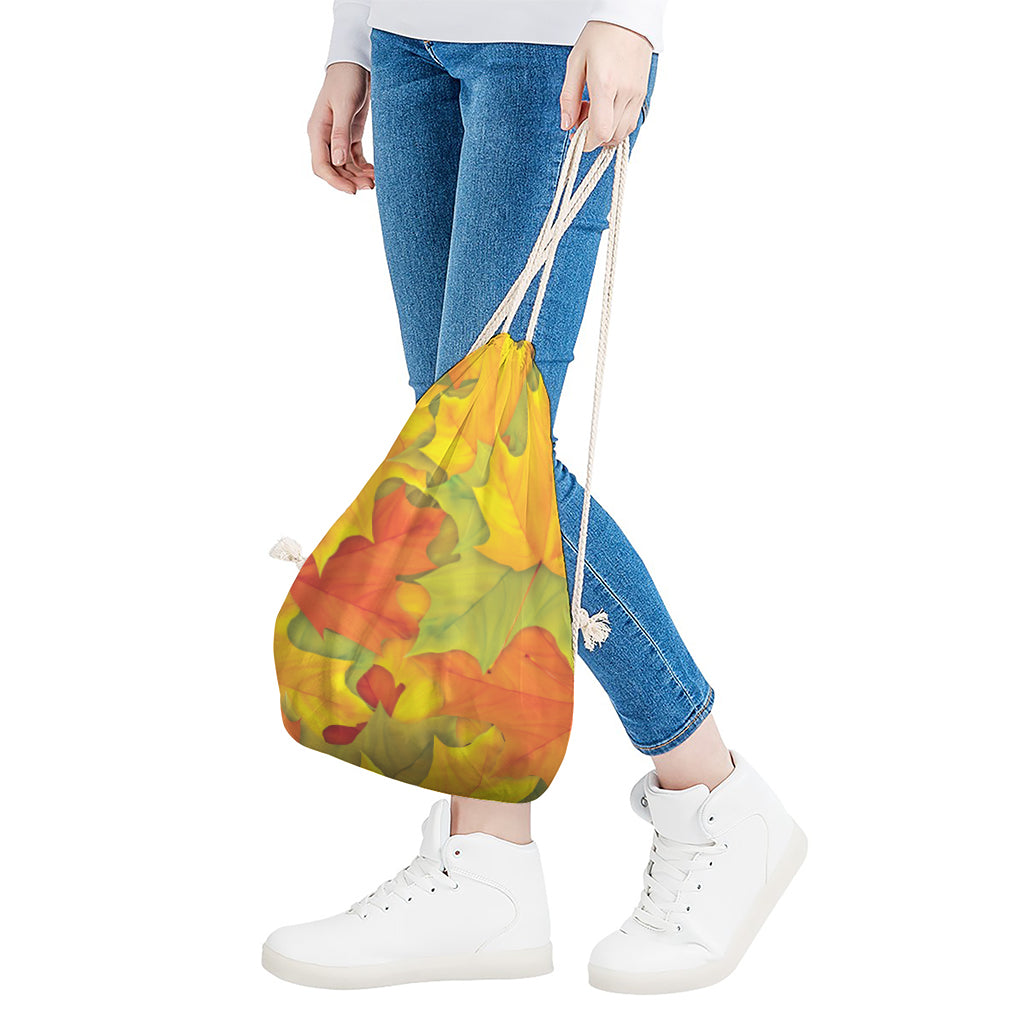 Fall Autumn Maple Leaves Print Drawstring Bag