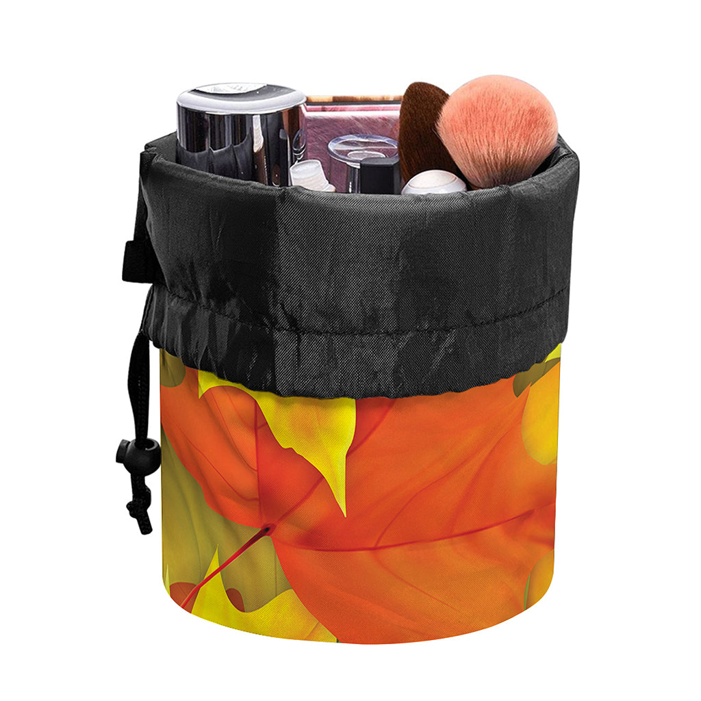 Fall Autumn Maple Leaves Print Drawstring Makeup Bag