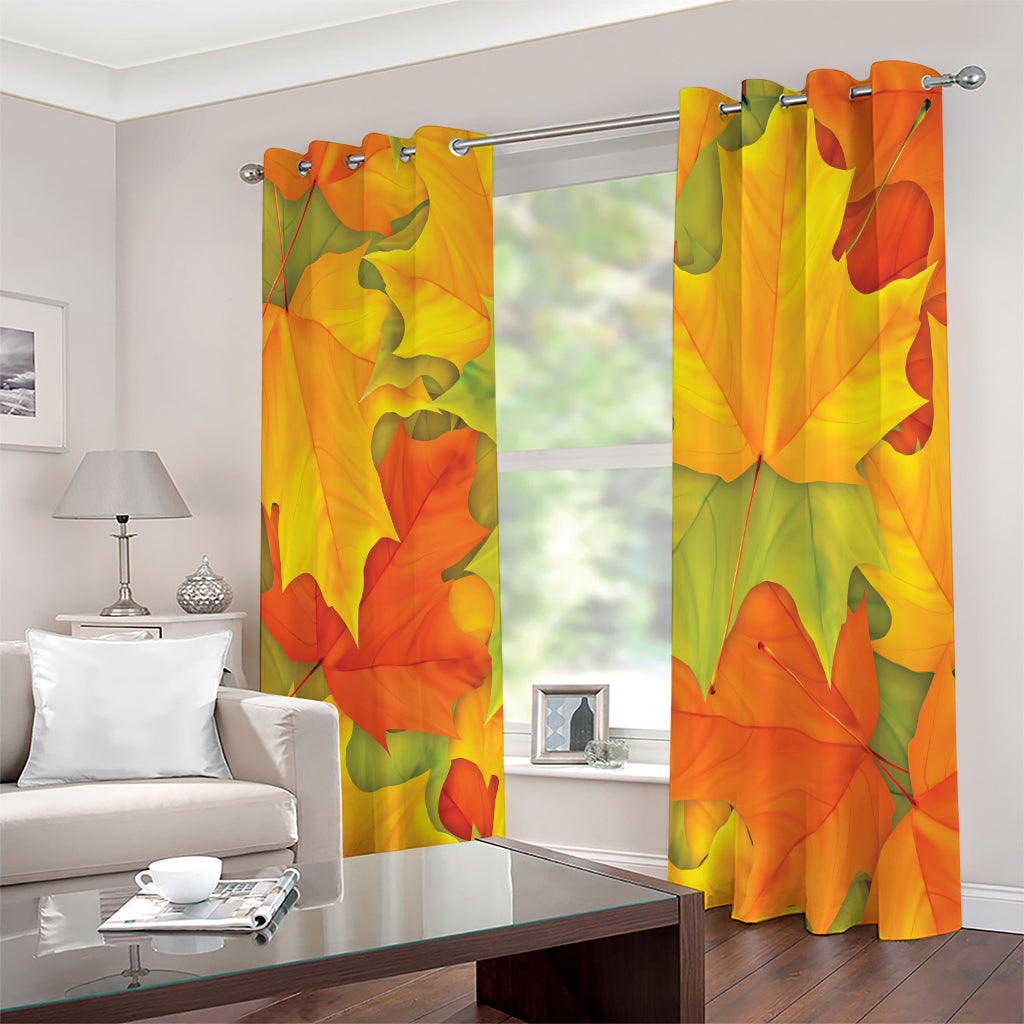 Fall Autumn Maple Leaves Print Extra Wide Grommet Curtains