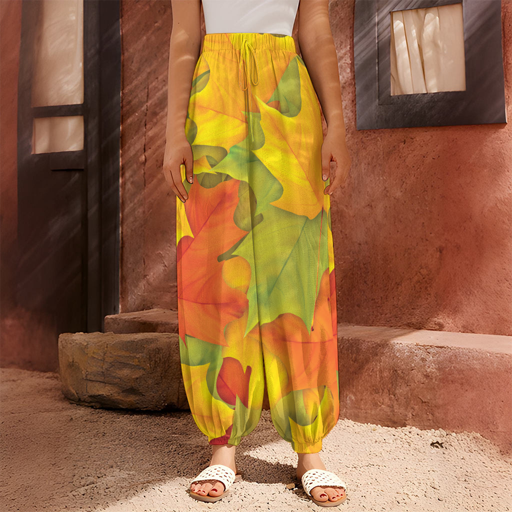 Fall Autumn Maple Leaves Print Harem Pants