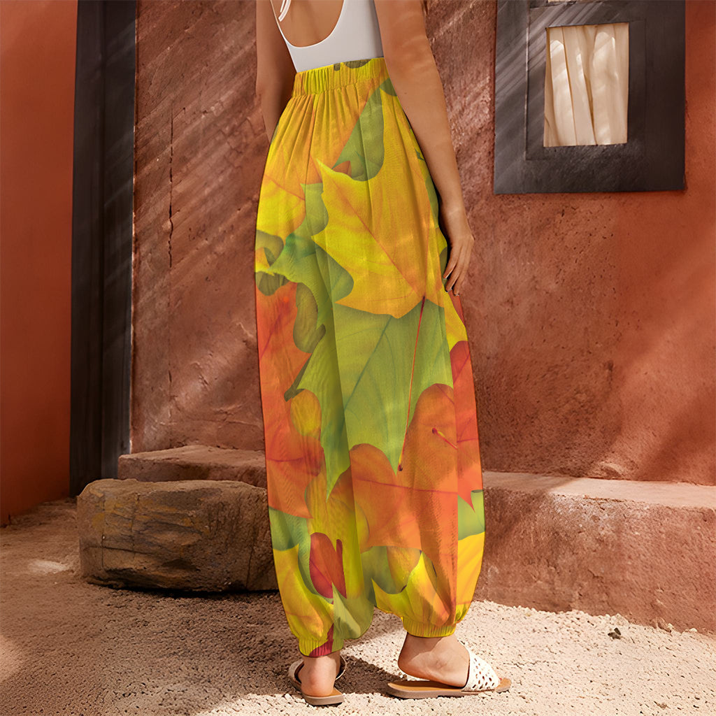Fall Autumn Maple Leaves Print Harem Pants