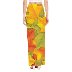 Fall Autumn Maple Leaves Print High Slit Maxi Skirt