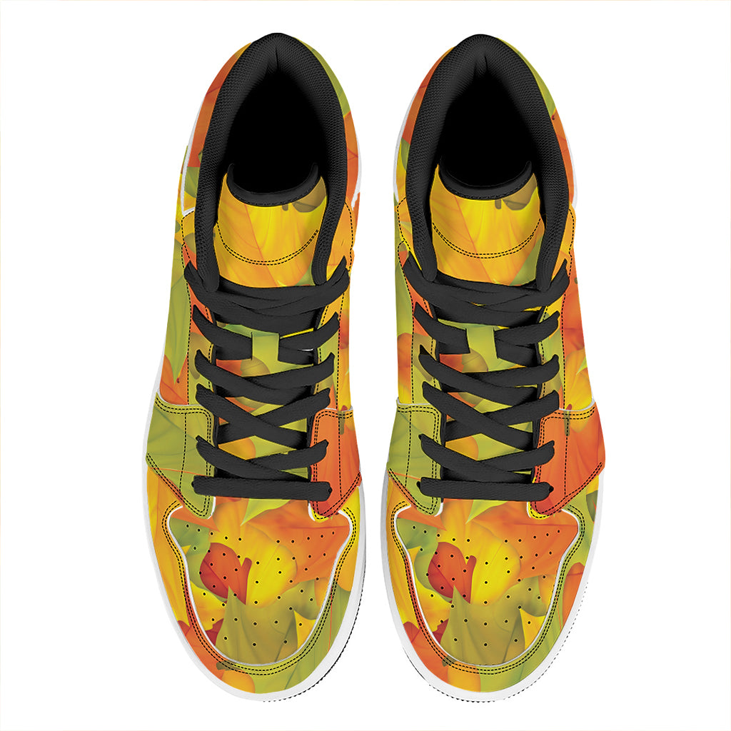 Fall Autumn Maple Leaves Print High Top Leather Sneakers