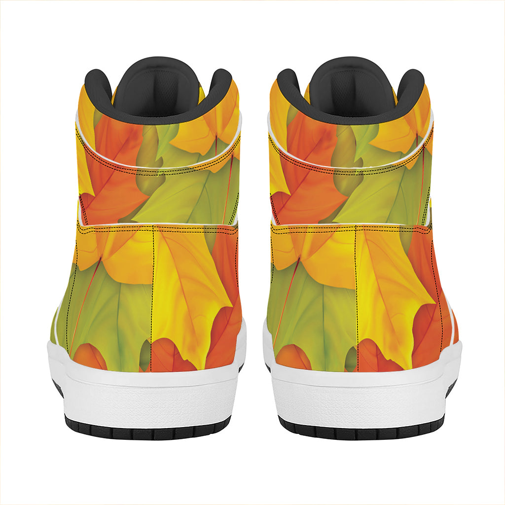 Fall Autumn Maple Leaves Print High Top Leather Sneakers