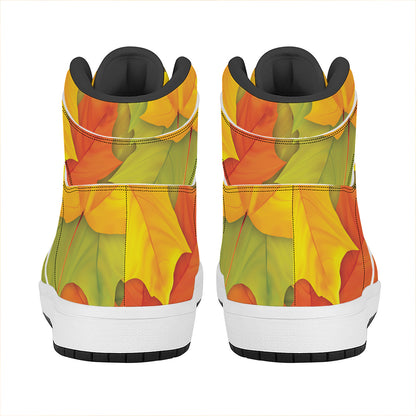 Fall Autumn Maple Leaves Print High Top Leather Sneakers