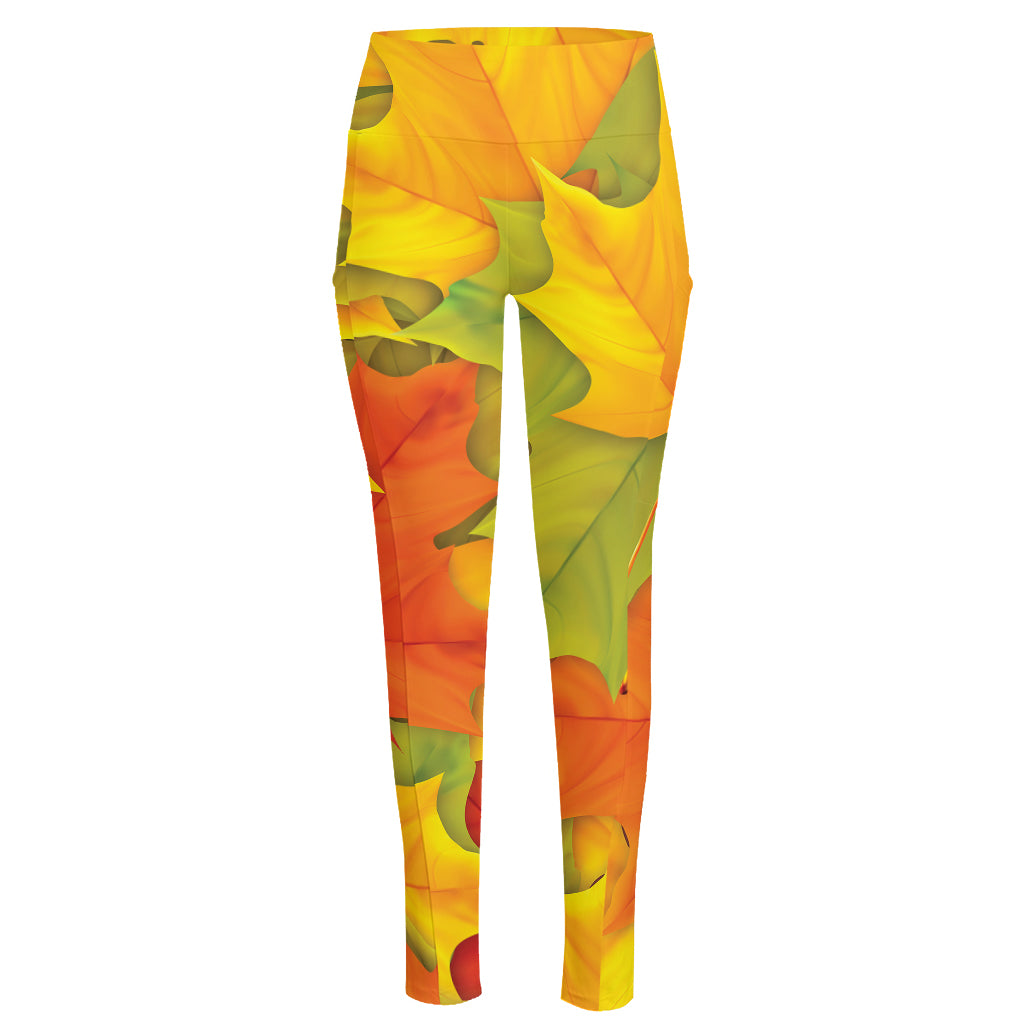 Fall Autumn Maple Leaves Print High-Waisted Pocket Leggings