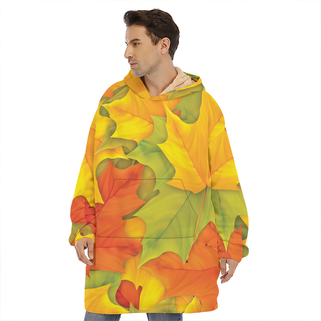 Fall Autumn Maple Leaves Print Hoodie Blanket