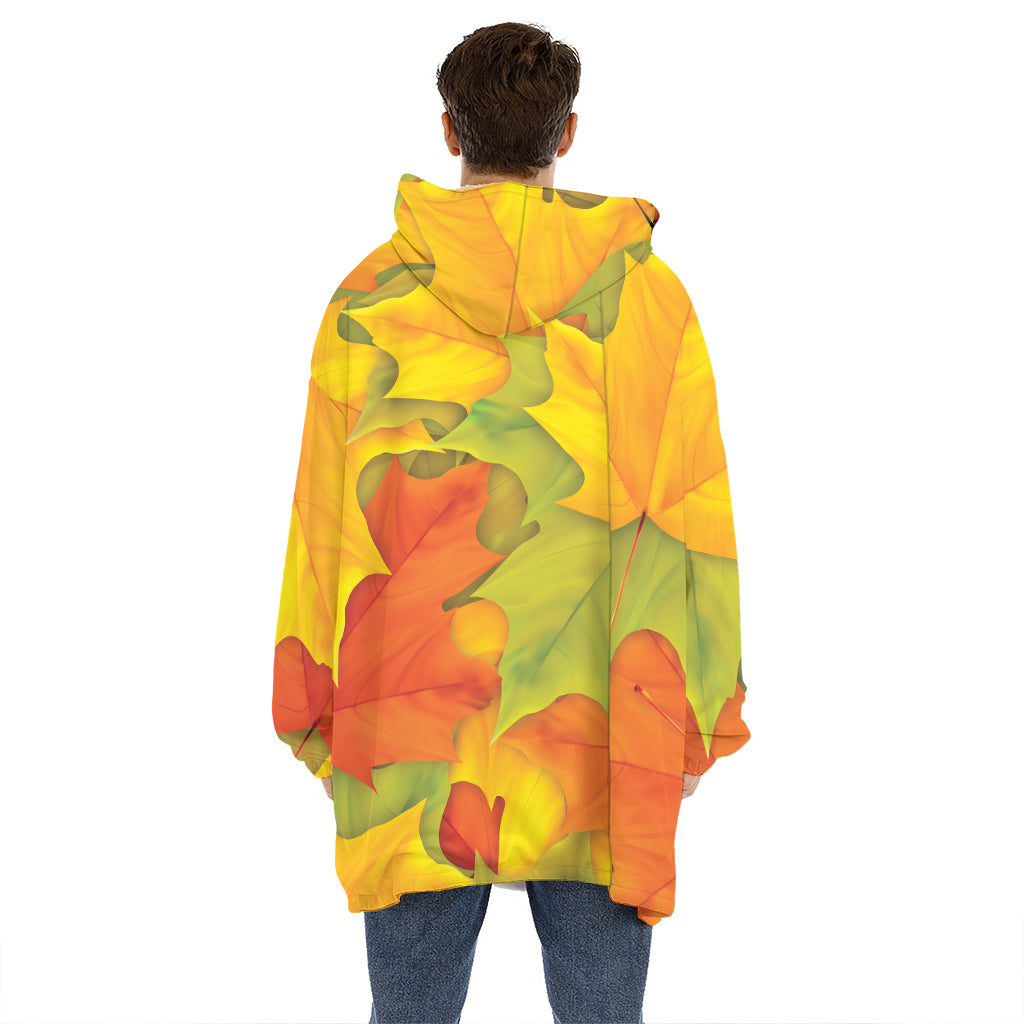 Fall Autumn Maple Leaves Print Hoodie Blanket