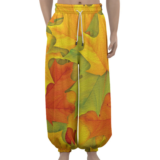 Fall Autumn Maple Leaves Print Lantern Pants