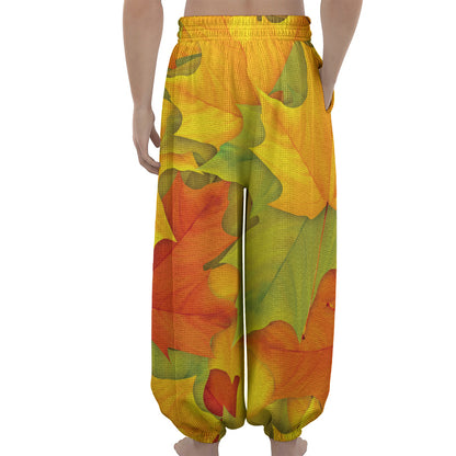 Fall Autumn Maple Leaves Print Lantern Pants