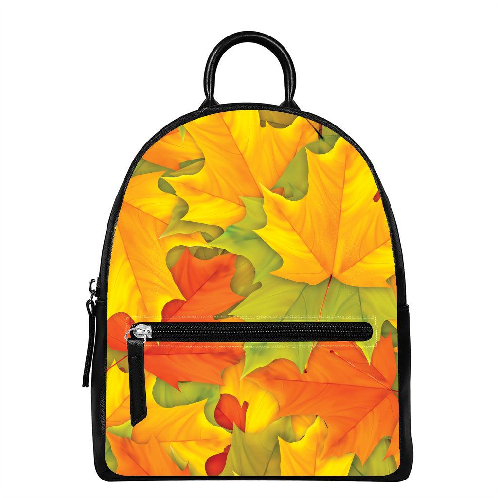 Fall Autumn Maple Leaves Print Leather Backpack