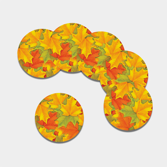 Fall Autumn Maple Leaves Print Leather Coaster Set