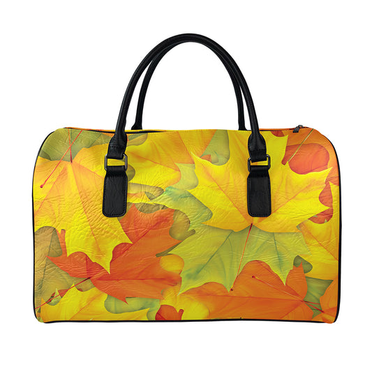 Fall Autumn Maple Leaves Print Leather Duffle Bag