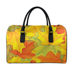 Fall Autumn Maple Leaves Print Leather Duffle Bag