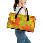 Fall Autumn Maple Leaves Print Leather Duffle Bag