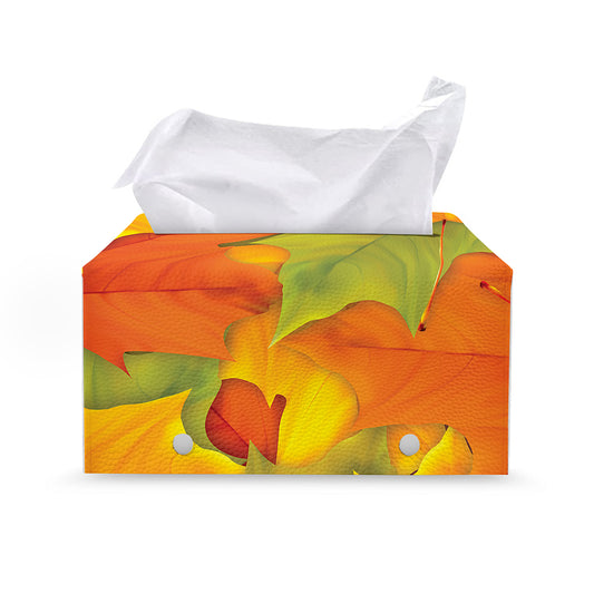 Fall Autumn Maple Leaves Print Leather Tissue Box Cover