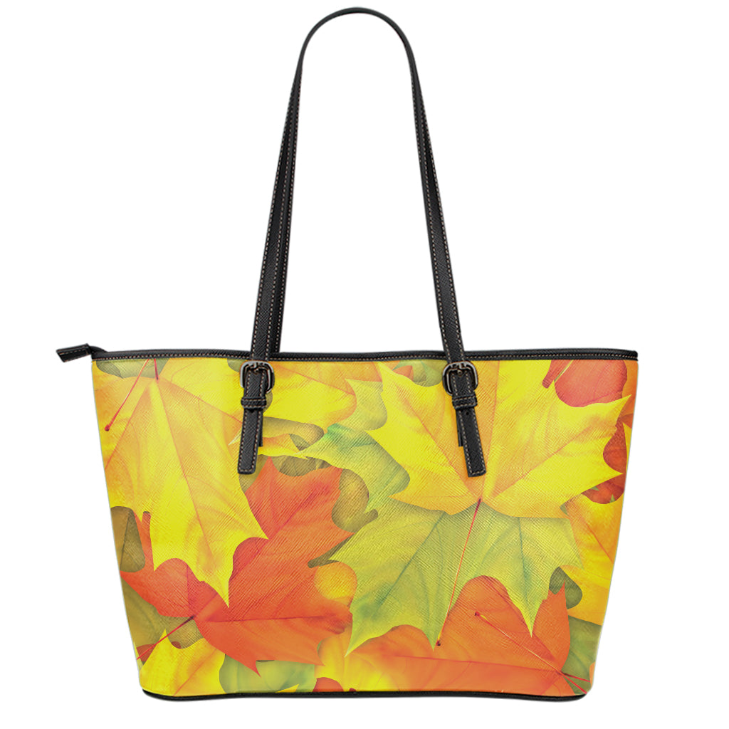 Fall Autumn Maple Leaves Print Leather Tote Bag