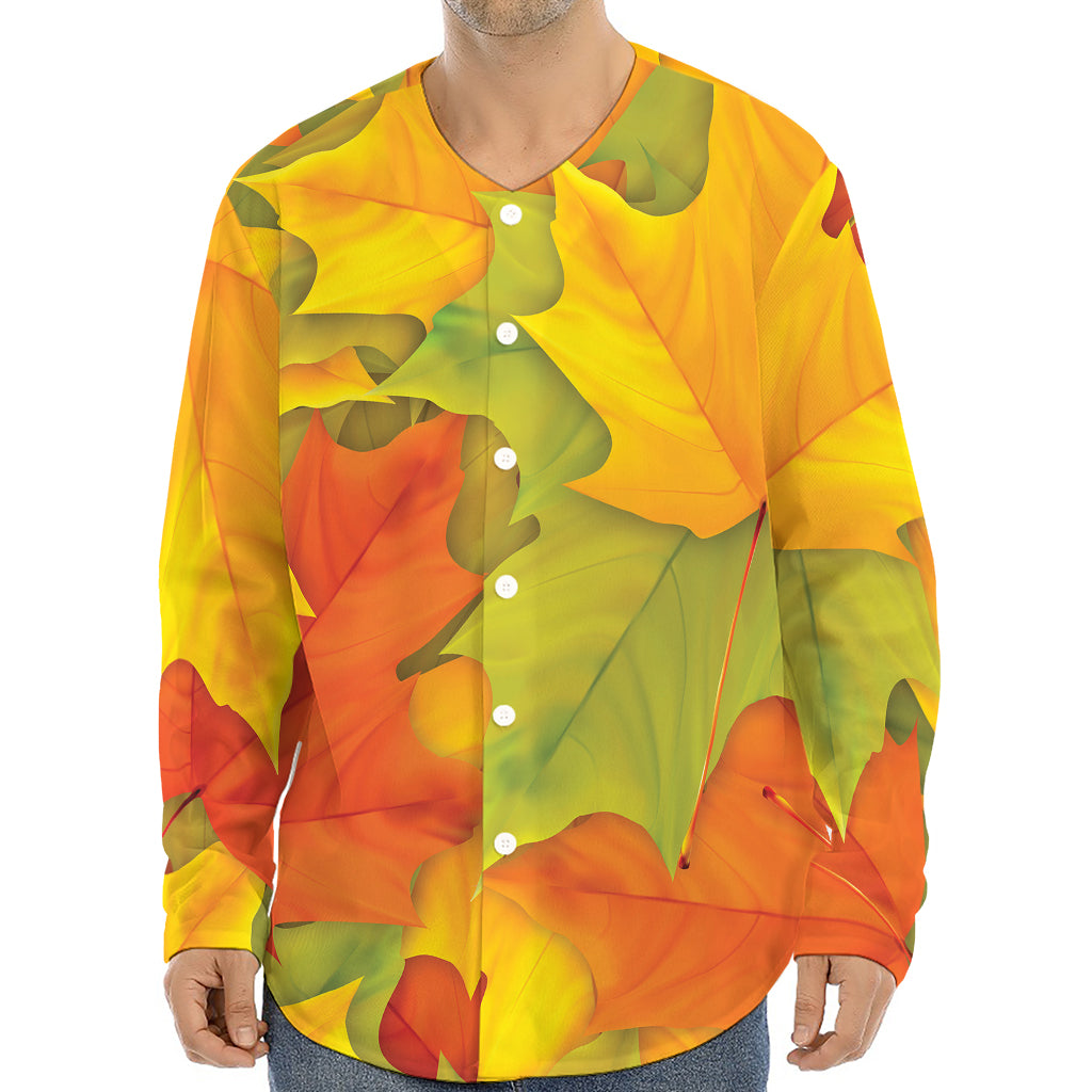 Fall Autumn Maple Leaves Print Long Sleeve Baseball Jersey