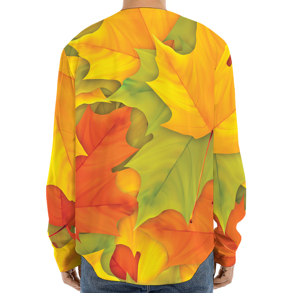 Fall Autumn Maple Leaves Print Long Sleeve Baseball Jersey