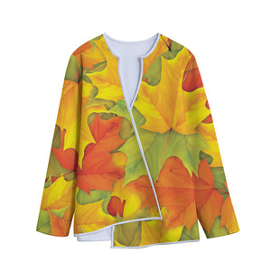 Fall Autumn Maple Leaves Print Long Sleeve Short Coat