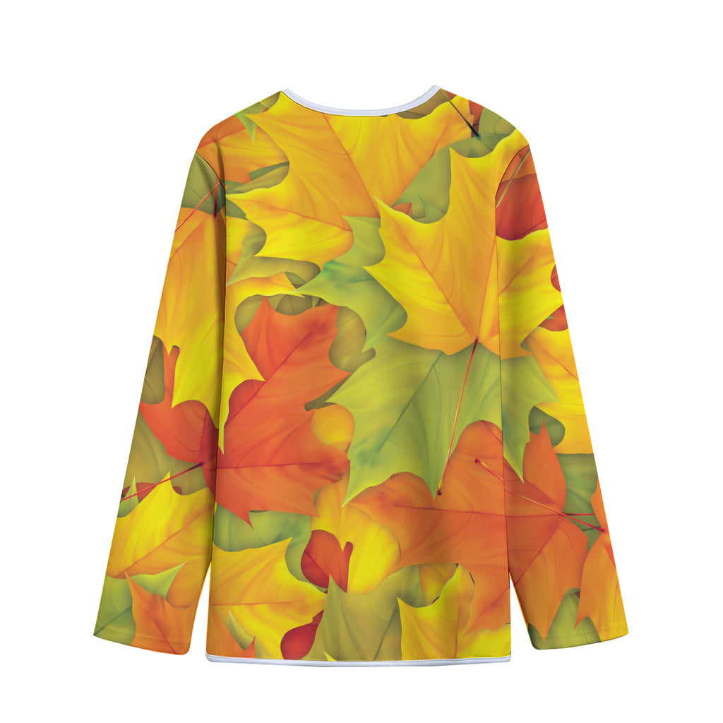 Fall Autumn Maple Leaves Print Long Sleeve Short Coat