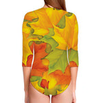 Fall Autumn Maple Leaves Print Long Sleeve Swimsuit