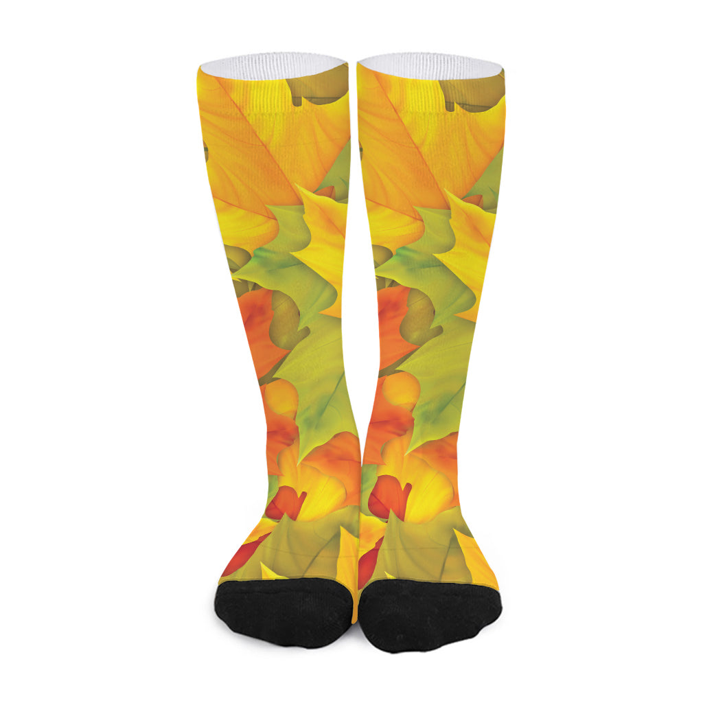 Fall Autumn Maple Leaves Print Long Socks