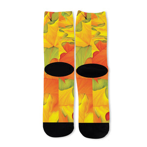 Fall Autumn Maple Leaves Print Long Socks