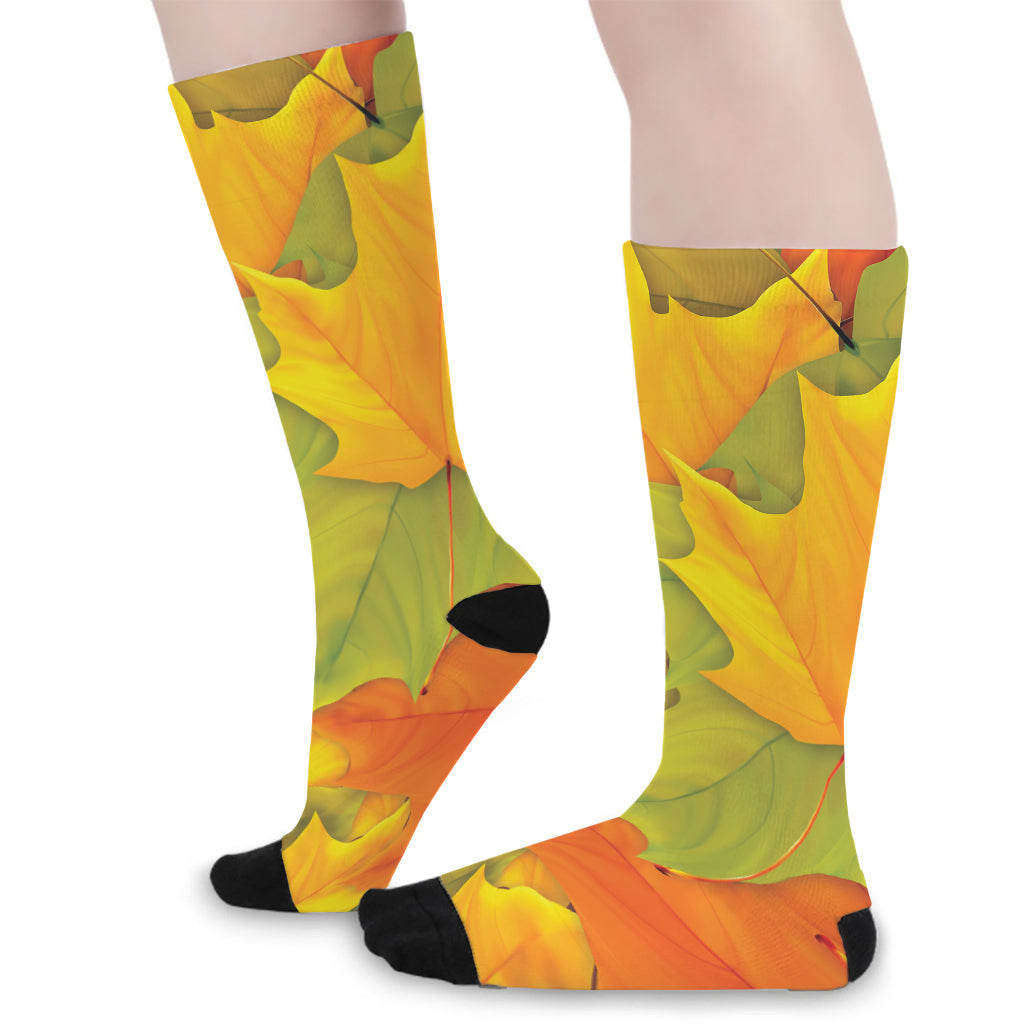 Fall Autumn Maple Leaves Print Long Socks