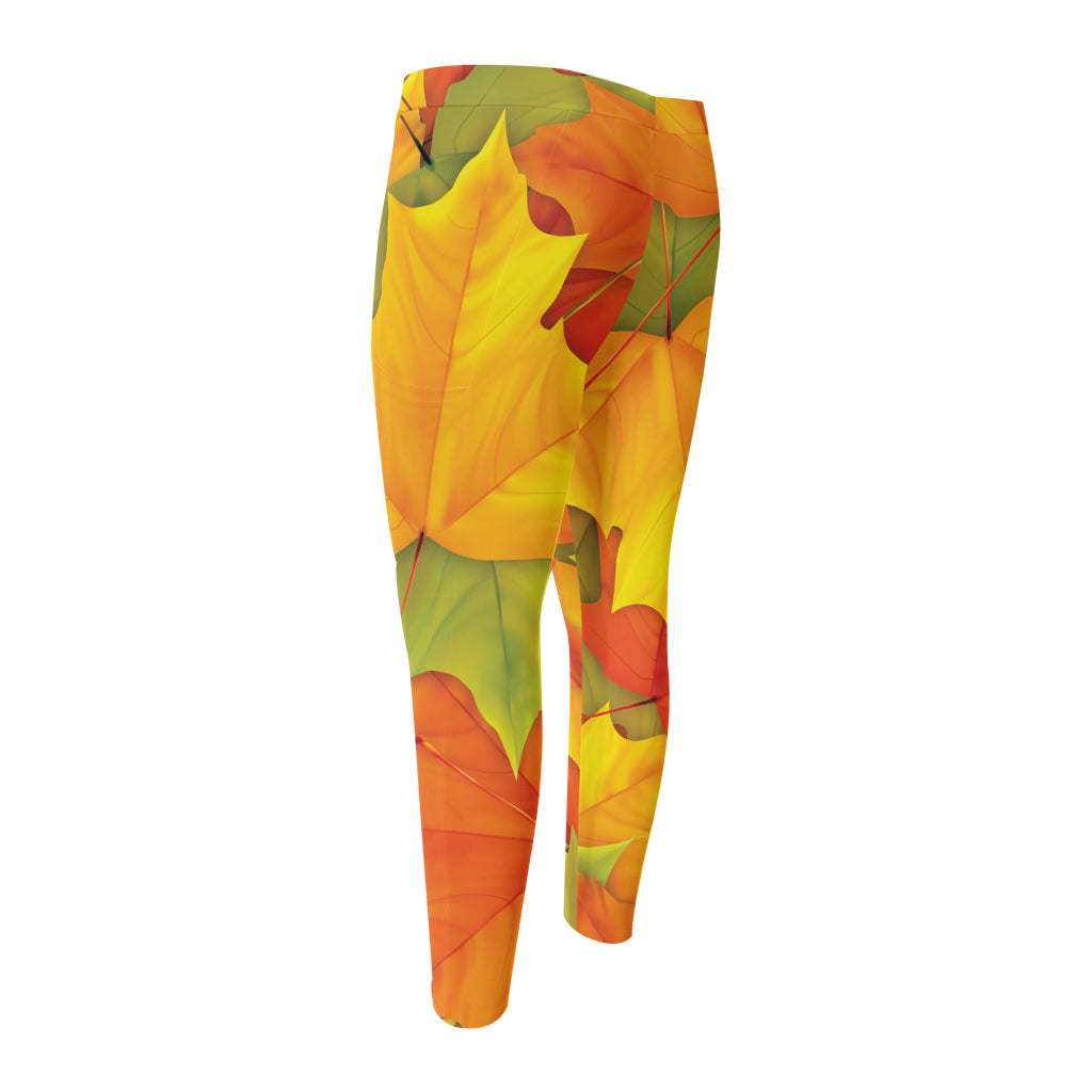 Fall Autumn Maple Leaves Print Men's Compression Pants