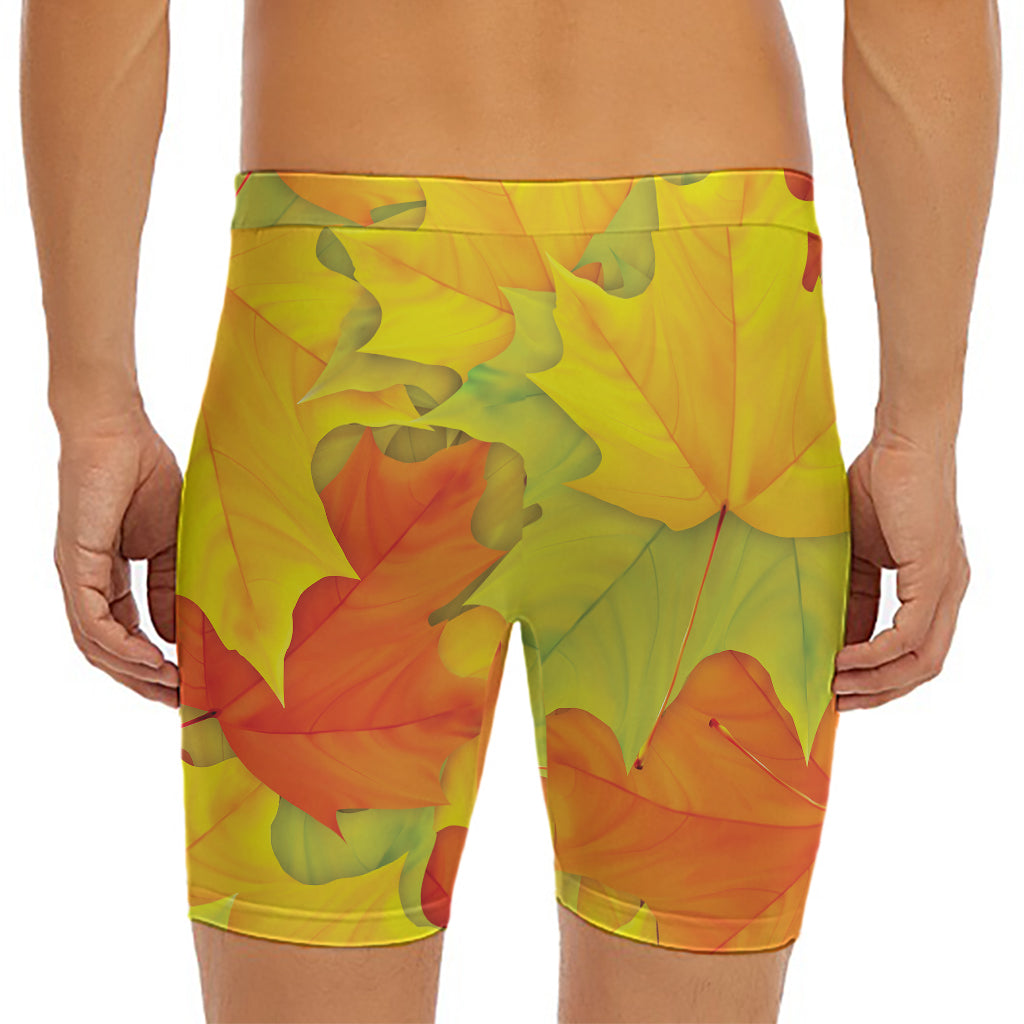 Fall Autumn Maple Leaves Print Men's Long Boxer Briefs