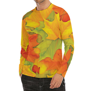 Fall Autumn Maple Leaves Print Men's Long Sleeve Rash Guard