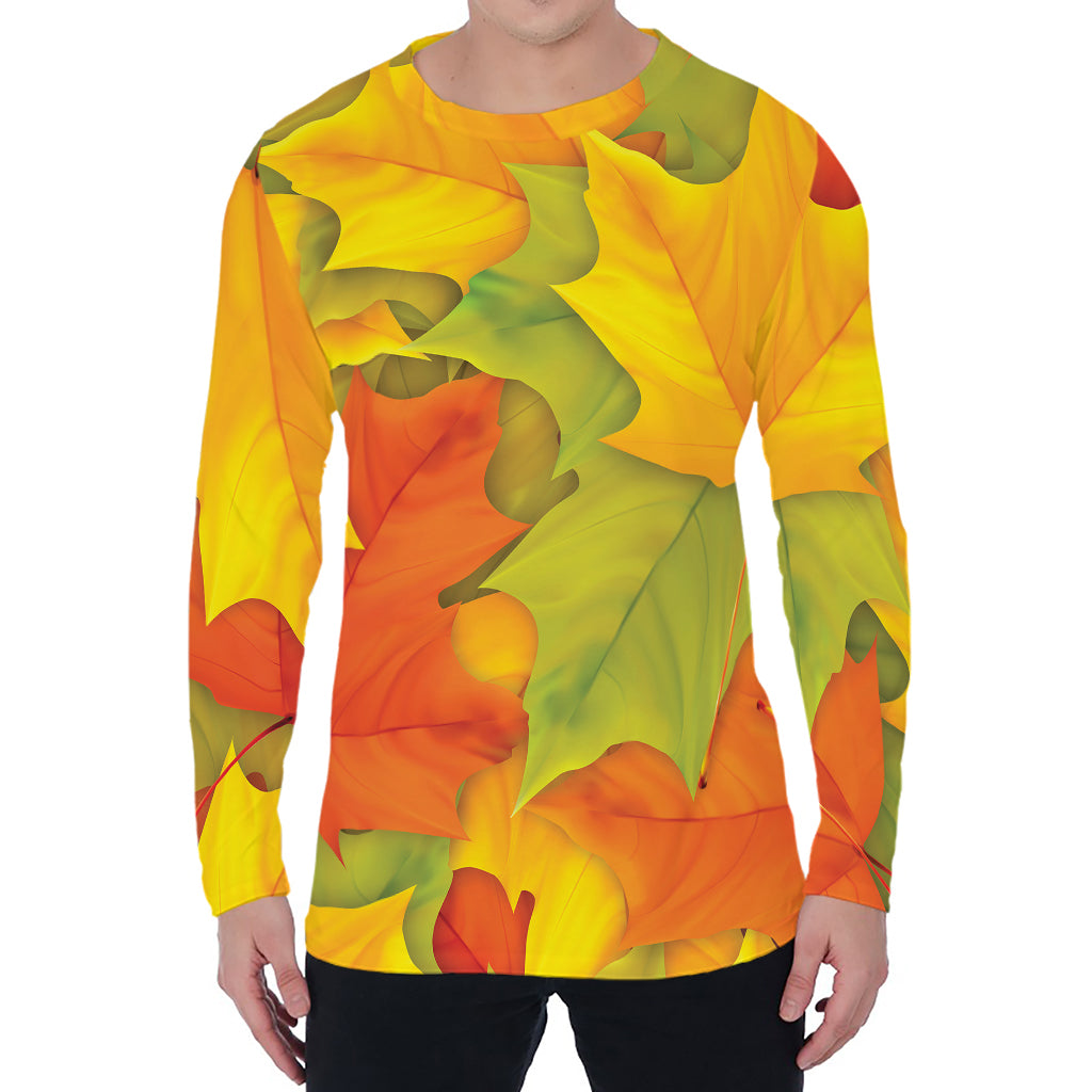 Fall Autumn Maple Leaves Print Men's Long Sleeve T-Shirt