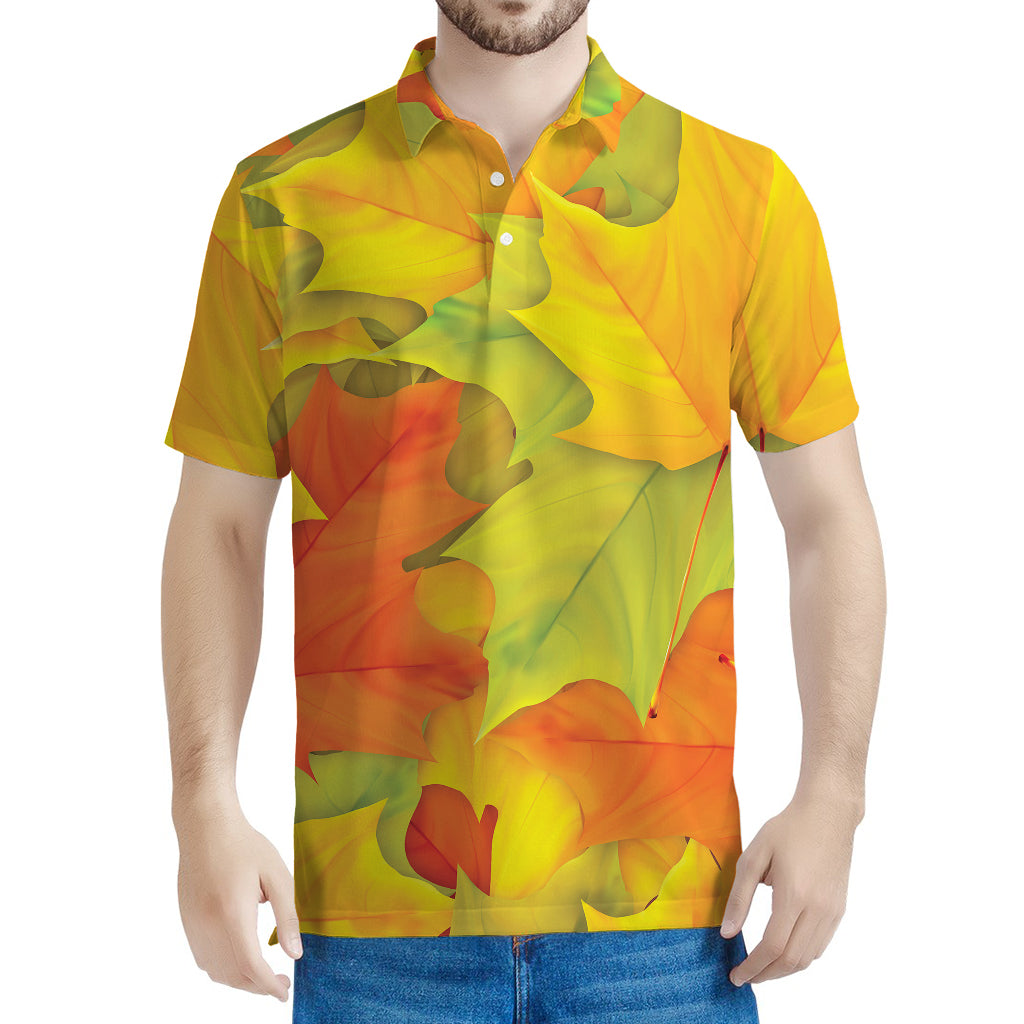 Fall Autumn Maple Leaves Print Men's Polo Shirt