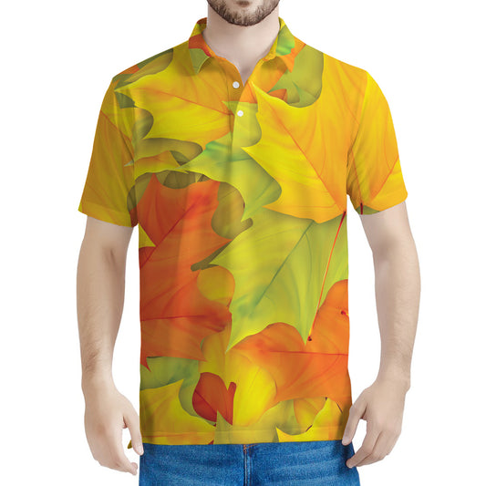 Fall Autumn Maple Leaves Print Men's Polo Shirt