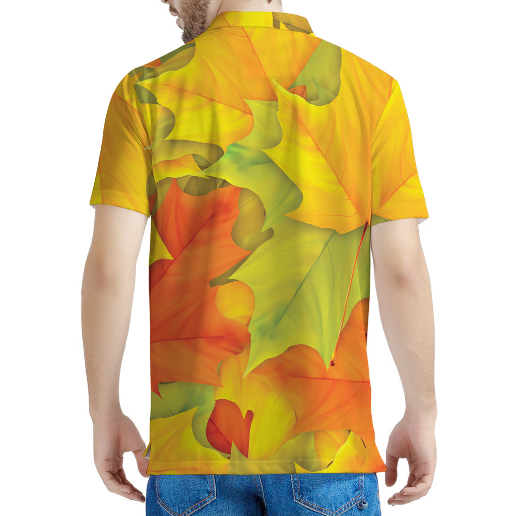 Fall Autumn Maple Leaves Print Men's Polo Shirt