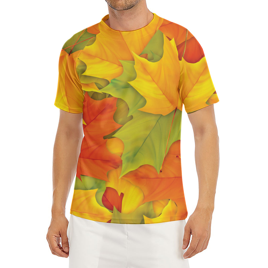 Fall Autumn Maple Leaves Print Men's Short Sleeve Rash Guard