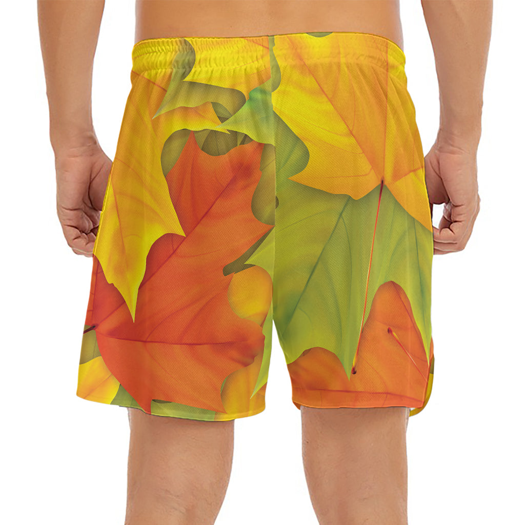 Fall Autumn Maple Leaves Print Men's Split Running Shorts