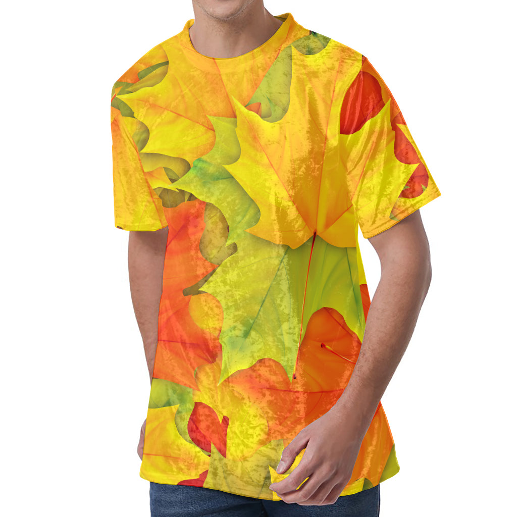 Fall Autumn Maple Leaves Print Men's Velvet T-Shirt